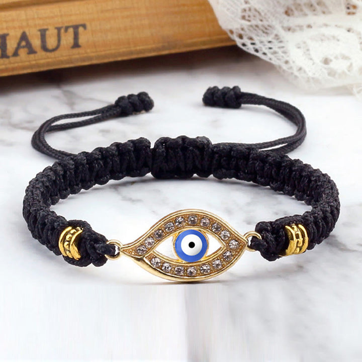 Buddha Stones Evil Eye Keep Away Evil Spirits String Bracelet - Black Blue Evil Eye - Gold Border - image 17