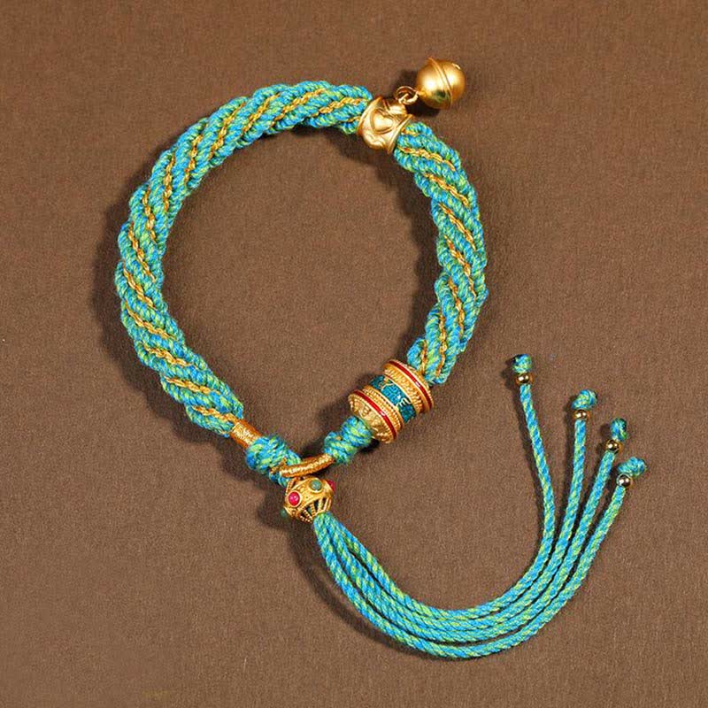 Buddha Stones Tibetan Handmade Luck Protection Thangka Prayer Wheel Bell Charm Braid String Bracelet - image 11