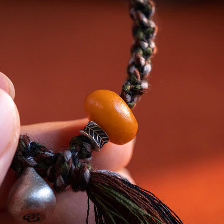 Buddha Stones 990 Sterling Silver Tibetan Handmade Amber Steelyard Weight Wish Protection Bracelet - image 12