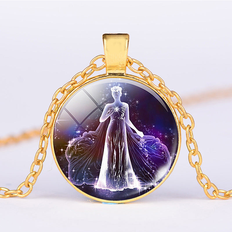 12 Constellations of the Zodiac Moon Starry Sky Protection Blessing Necklace Pendant - image 1