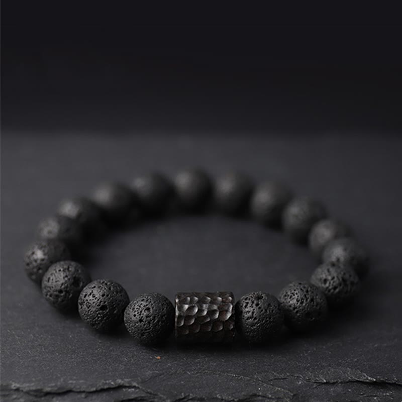 Buddha Stones Lava Rock Ebony Wood Tiger Eye Support Healing Bracelet - Lava Rock&Ebony Wood - 20cm - image 0