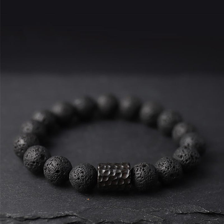 Buddha Stones Lava Rock Ebony Wood Tiger Eye Support Healing Bracelet - Lava Rock&Ebony Wood - 20cm - image 0