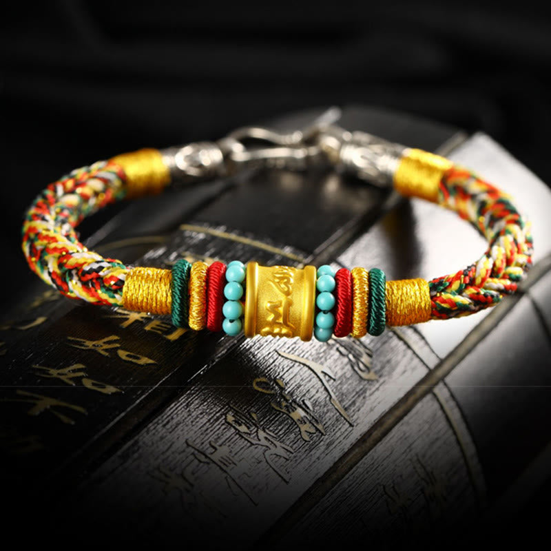 Buddha Stones Tibet 999 Gold Om Mani Padme Hum Handmade Eight Thread Peace Knot Luck Bracelet - image 11