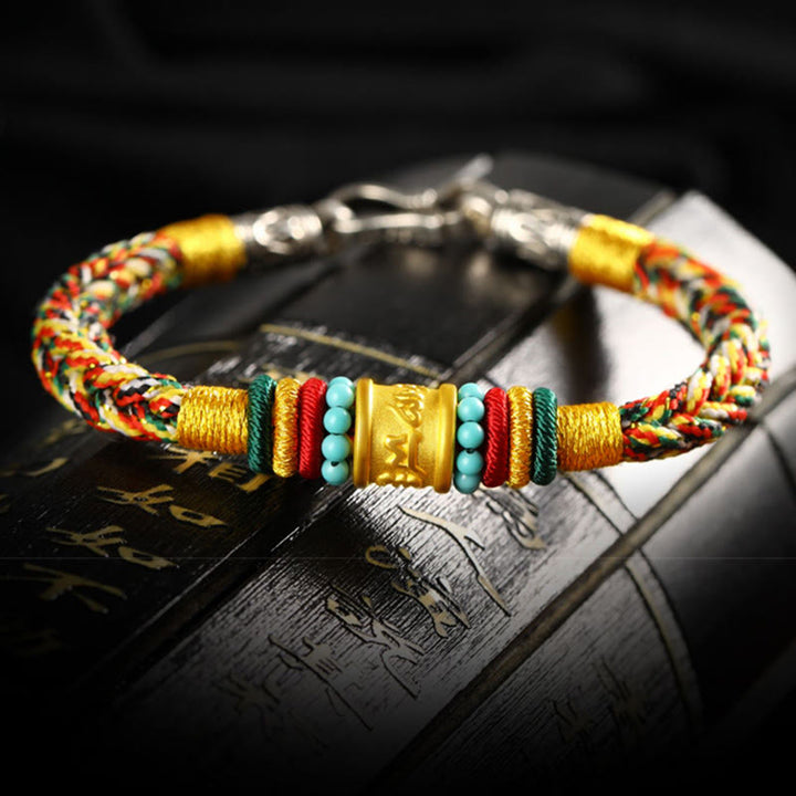 Buddha Stones Tibet 999 Gold Om Mani Padme Hum Handmade Eight Thread Peace Knot Luck Bracelet - image 11