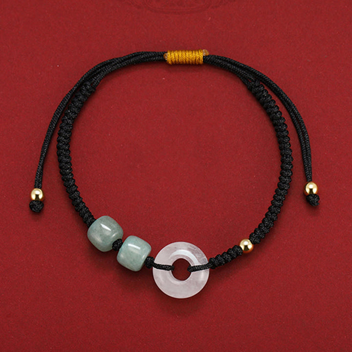Buddha Stones 2Pcs Green Aventurine White Jade Peace Buckle Luck Braided Couple Bracelet - image 2