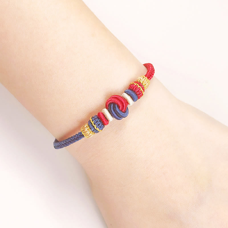Buddha Stones Two-Color Rope Handcrafted Eight Thread Peace Knot Luck Connection Bracelet - image 2