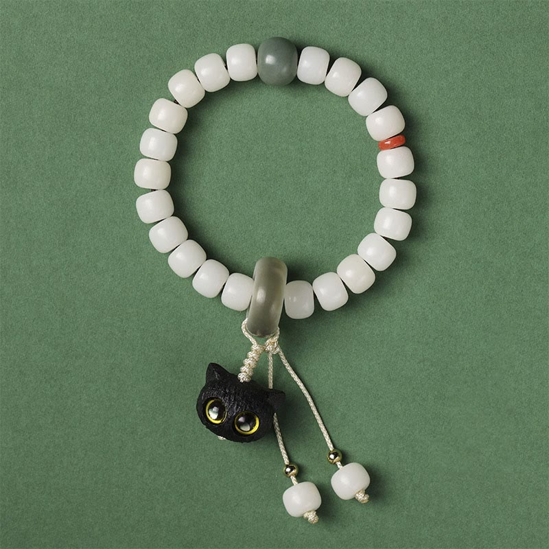 Buddha Stones Natural Bodhi Seed African Blackwood Lovely Cat Charm Peace Harmony Bracelet - image 4