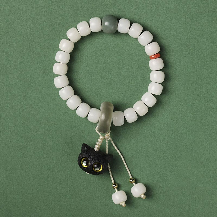 Buddha Stones Natural Bodhi Seed African Blackwood Lovely Cat Charm Peace Harmony Bracelet - image 4