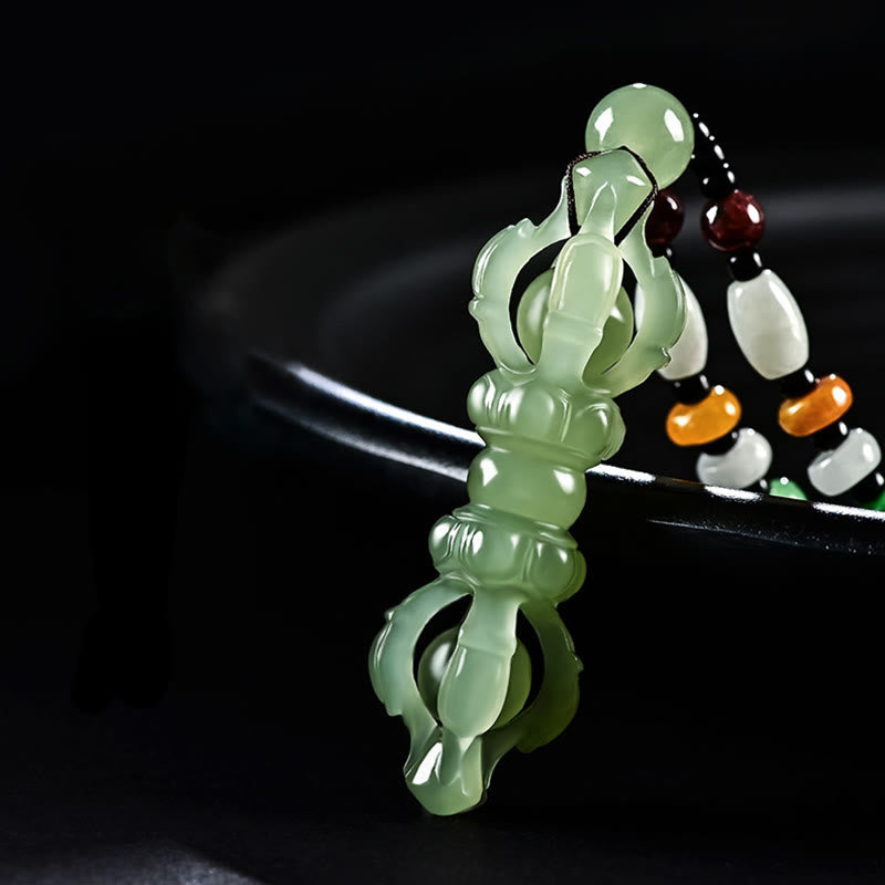 Tibetan Natural Hetian Cyan Jade White Jade Dorje Vajra Engraved Success Necklace Pendant - image 8