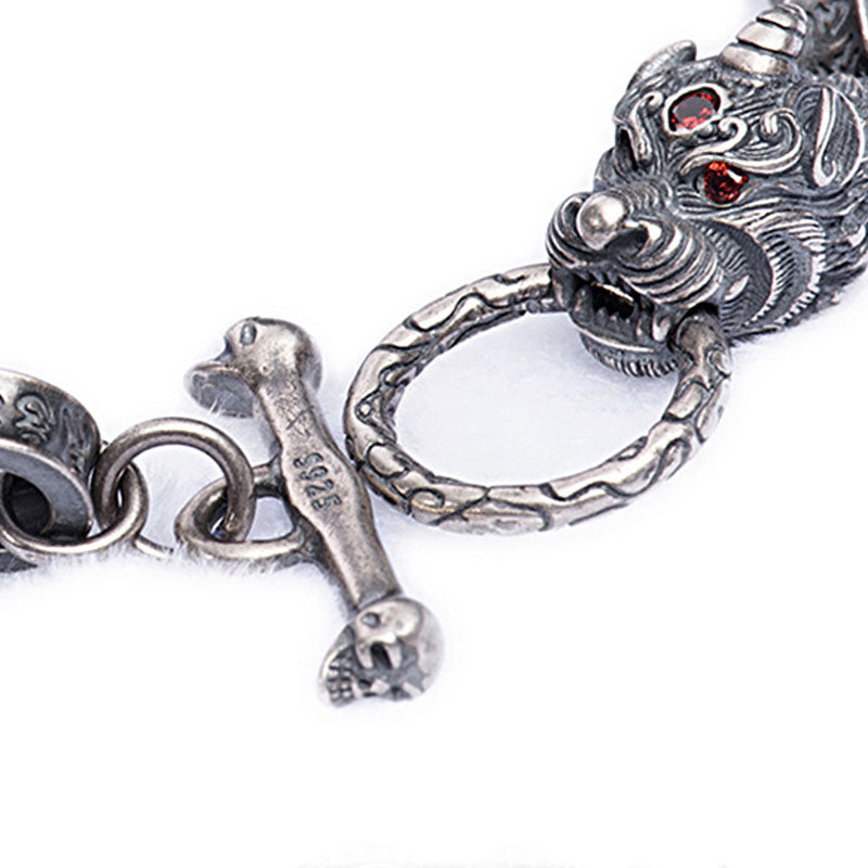 Buddha Stones 925 Sterling Silver Dragon Kirin Om Mani Padme Hum Success Strength Bracelet Bangle - image 8