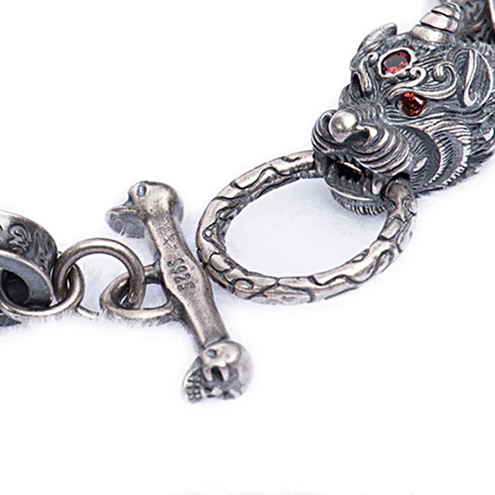 Buddha Stones 925 Sterling Silver Dragon Kirin Om Mani Padme Hum Success Strength Bracelet Bangle - image 8