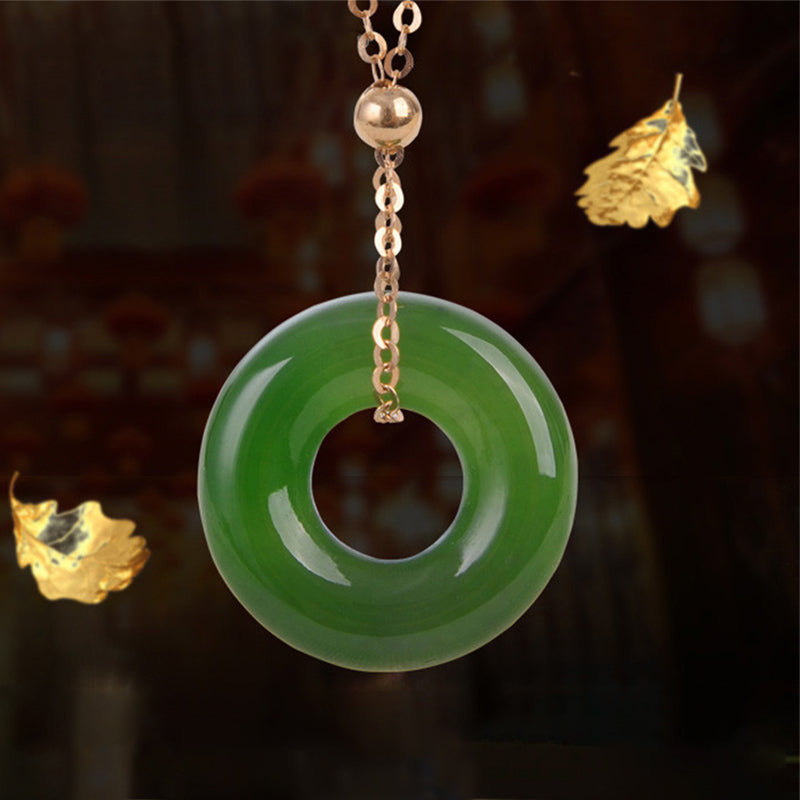 Round Cyan Jade Healing 14K Gold Necklace Pendant - image 10