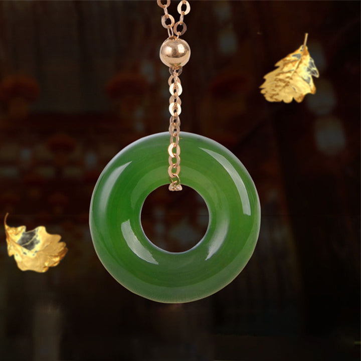 Round Cyan Jade Healing 14K Gold Necklace Pendant - image 10