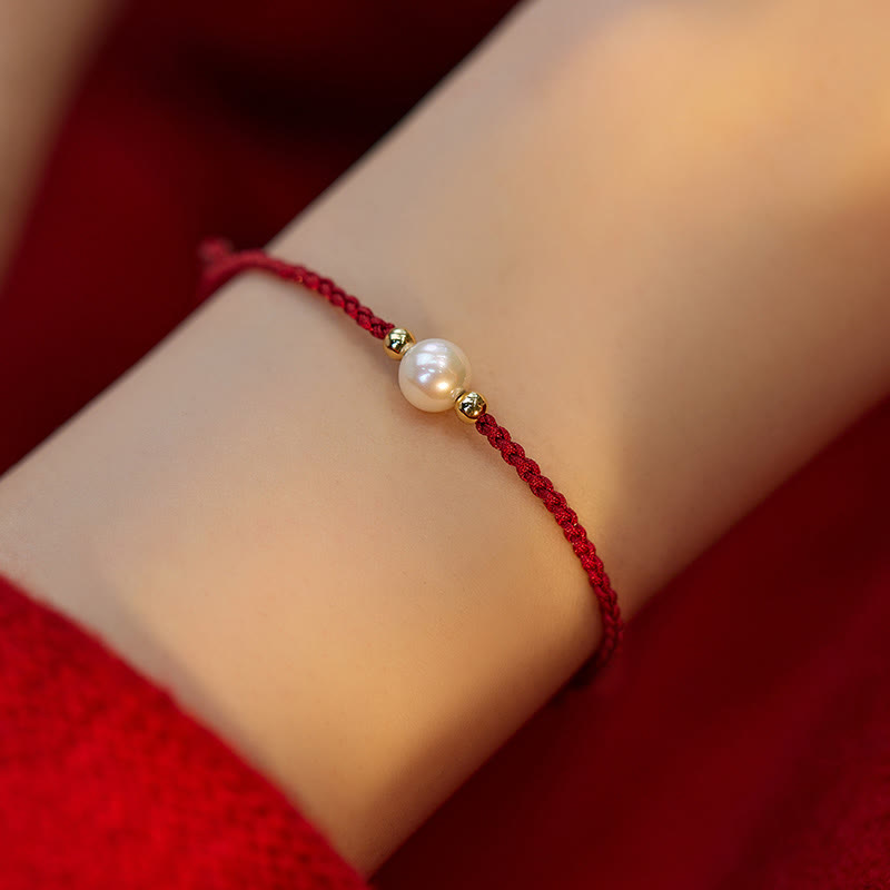 Buddha Stones Natural Pearl Bead Luck Braid String Bracelet - Wine Red(Wrist Circumference 14-19cm) - image 3