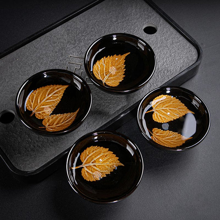 Buddha Stones Gold Maple Leaf Chinese Jianzhan Ceramic Teacup Tenmoku Kung Fu Tea Cup Bowl - image 1