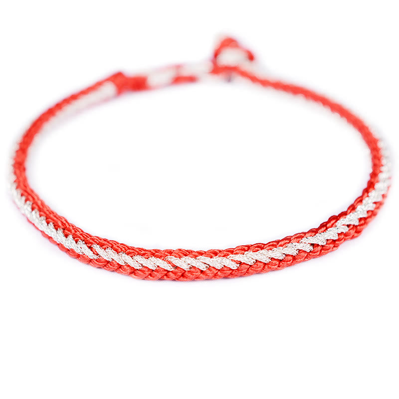 Buddha Stones Two-Color Rope Handcrafted Eight Thread Peace Knot Bracelet - Red Silver(Wrist Circumference 17cm) - image 11