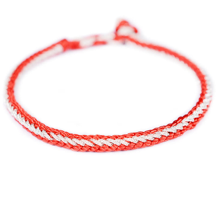 Buddha Stones Two-Color Rope Handcrafted Eight Thread Peace Knot Bracelet - Red Silver(Wrist Circumference 17cm) - image 11