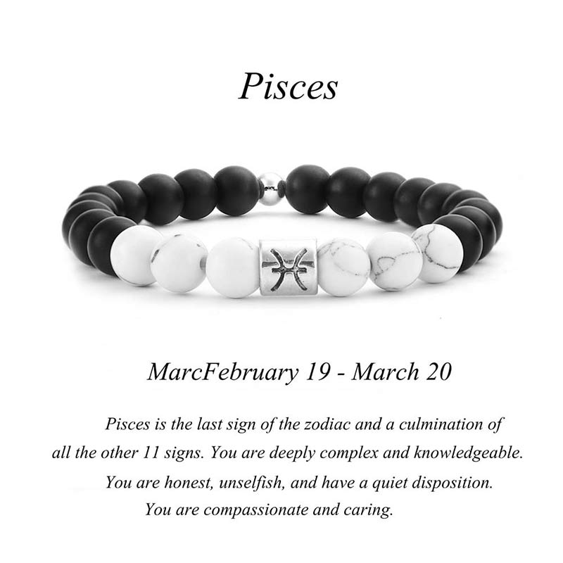 Buddha Stones 12 Constellations of the Zodiac Natural Frosted Stone White Turquoise Bead Fortune Bracelet - Pisces - image 5