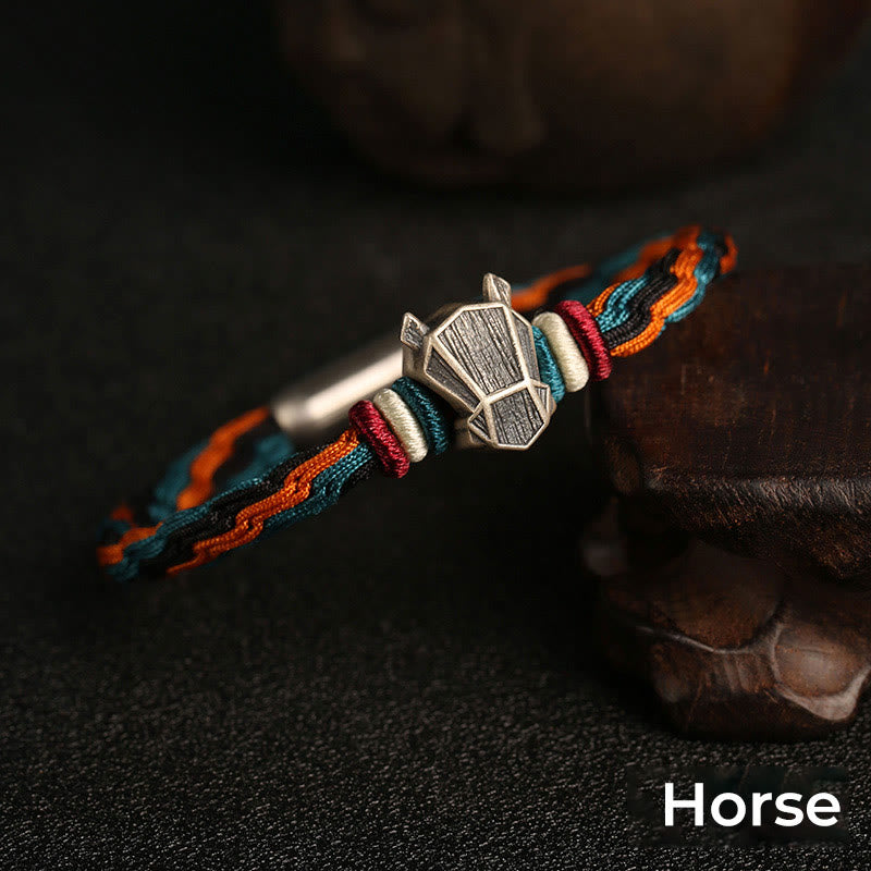Buddha Stones Handmade 999 Sterling Silver Year of the Dragon Chinese Zodiac Protection Colorful Reincarnation Knot Rope Bracelet - Horse - 19cm - image 16