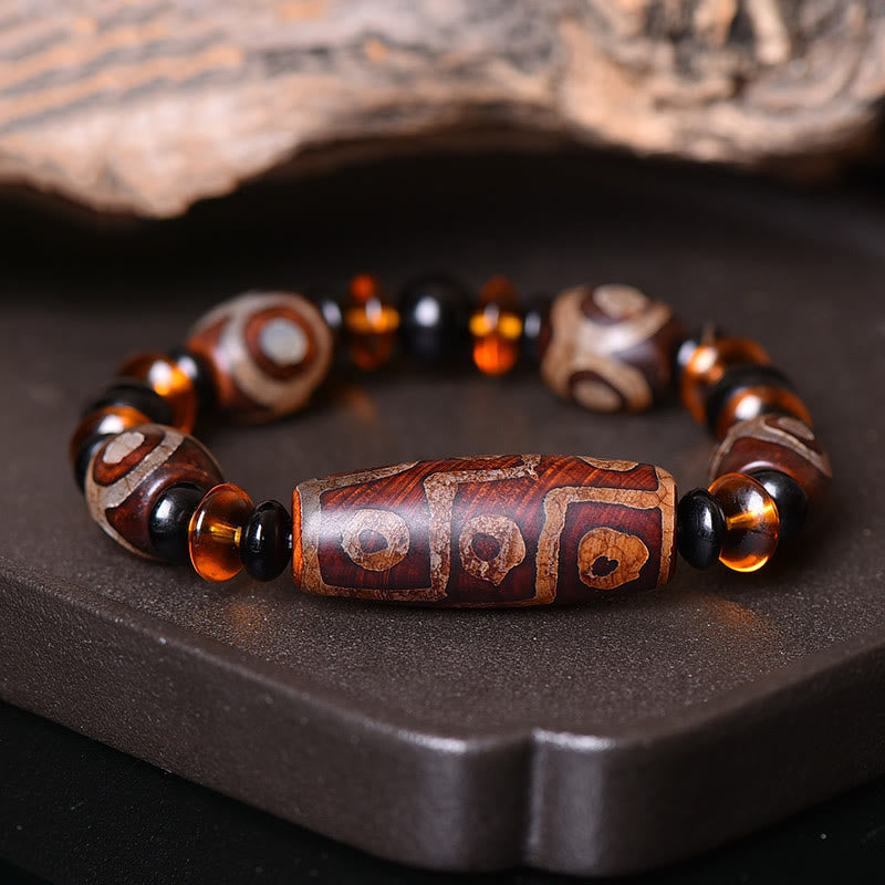 Buddha Stones Tibetan Retro Natural Nine-Eye Dzi Bead Blessings Bracelet - Nine-Eye Dzi Bead(Wealth♥Protection) - image 0