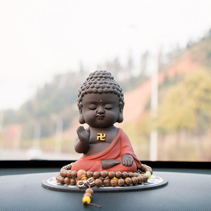Buddha Stones Small Buddha Serenity Purple Clay Home Desk Decoration - image 9