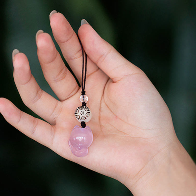 Natural Chalcedony Fox Harmony Phone Hanging Decoration - image 10