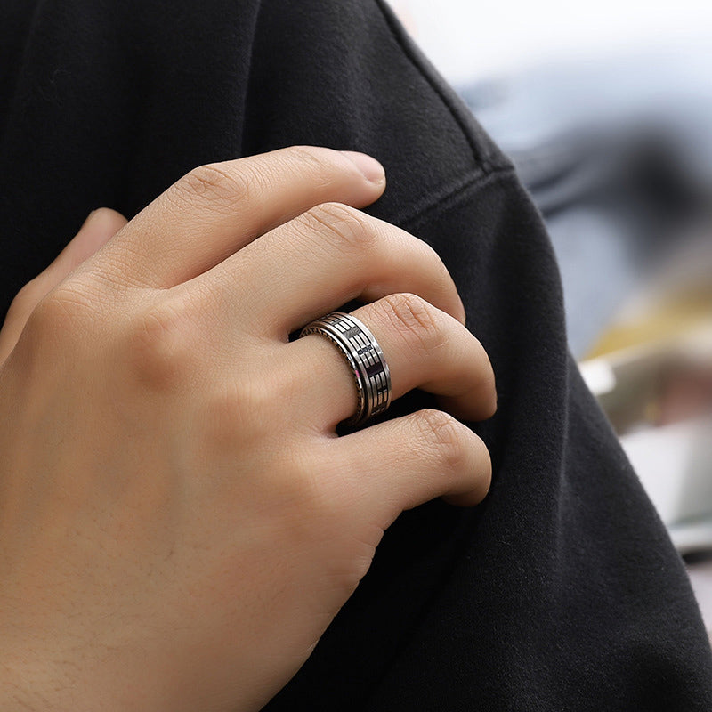 Buddha Stones Bagua Yin Yang Titanium Steel Balance Rotatable Ring - image 2