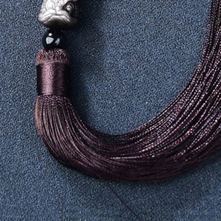 Buddha Stones Natural Silver Sheen Obsidian Lion Wrist Mala Protection Tassels Pocket Mala Car Decoration - image 4