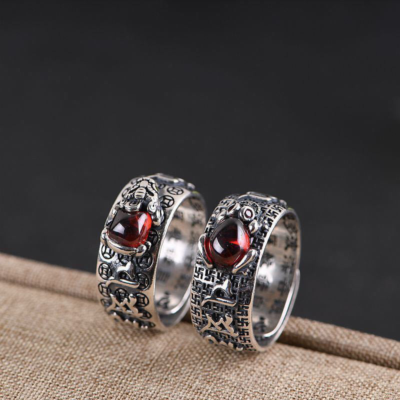 Buddha Stones Genstone PiXiu Feng Shui Frog Vajra Dorje Heart Sutra Wealth Adjustable Ring - image 3