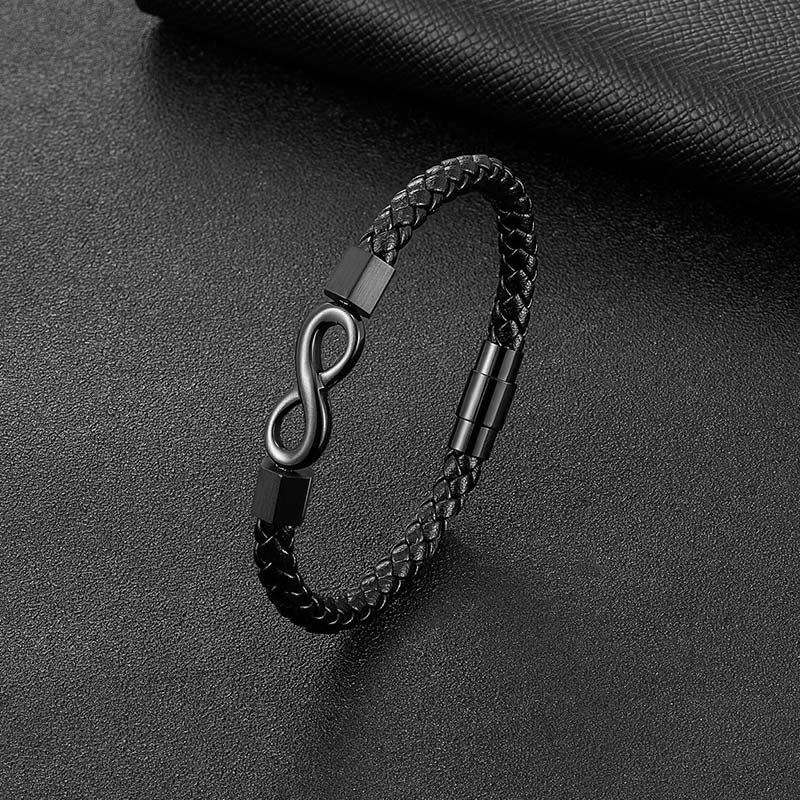 Buddha Stones Endless Knot Titanium Steel Infinity Leather Weave Balance Bracelet - image 4