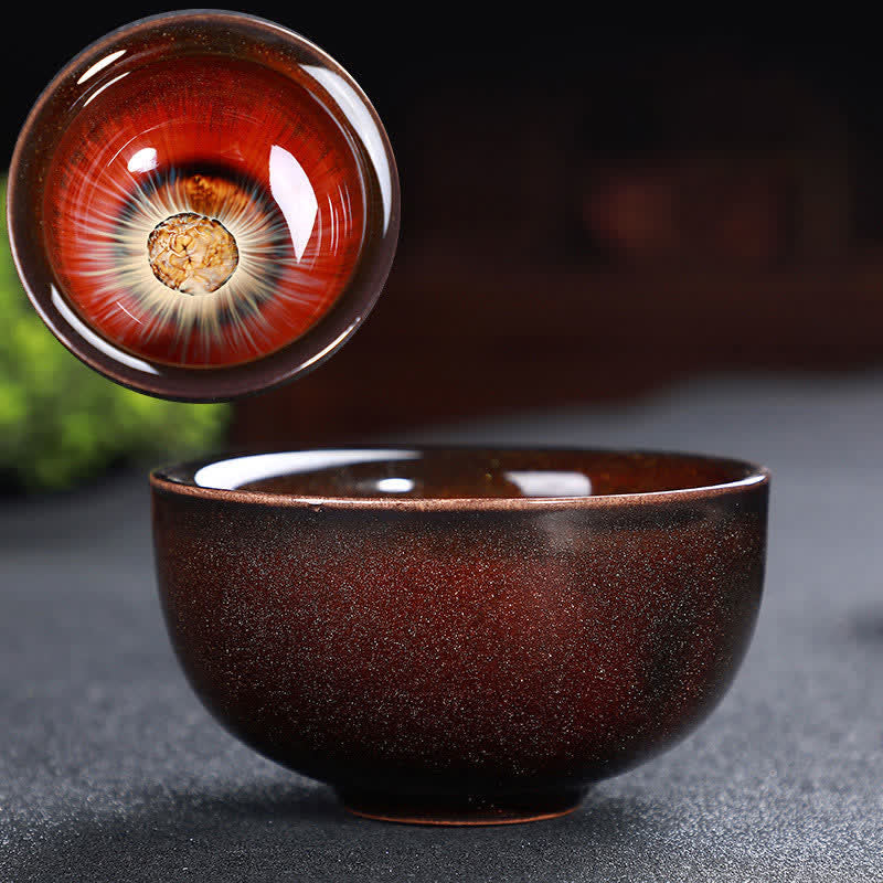 Buddha Stones Colorful Ceramic Teacup Home Office Tea Cups - Dark Red Flower - image 77