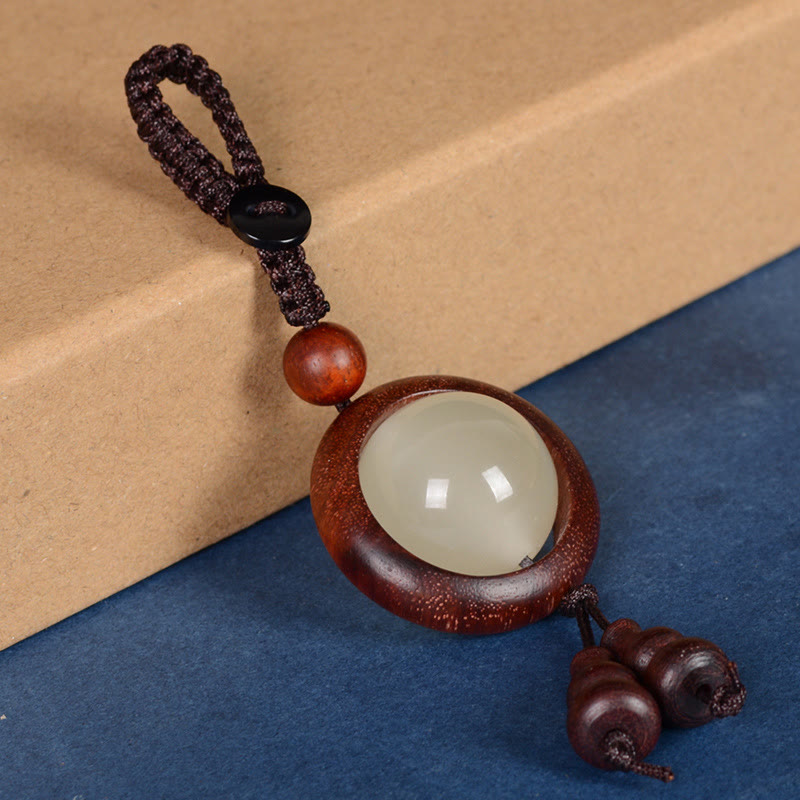 Buddha Stones Red Sandalwood Ebony Wood Green Sandalwood Luminous Lucky Bead Gourd Peace Key Chain - image 4