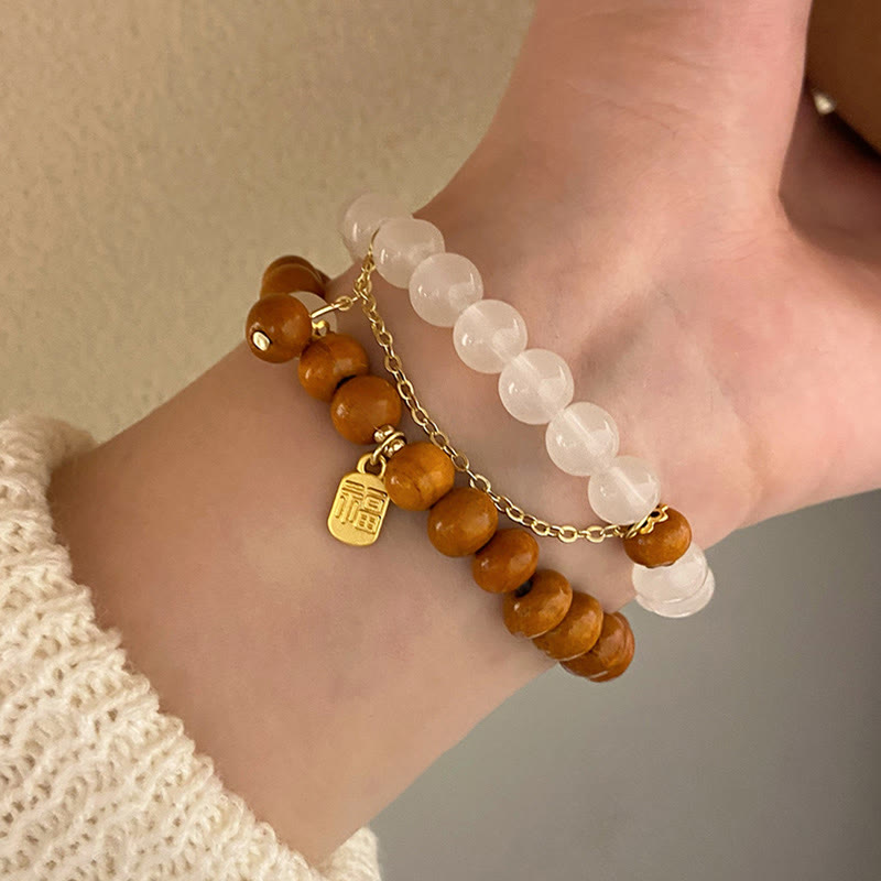 Buddha Stones Sandalwood Cat's Eye Fu Character Charm Protection Bracelet - image 18