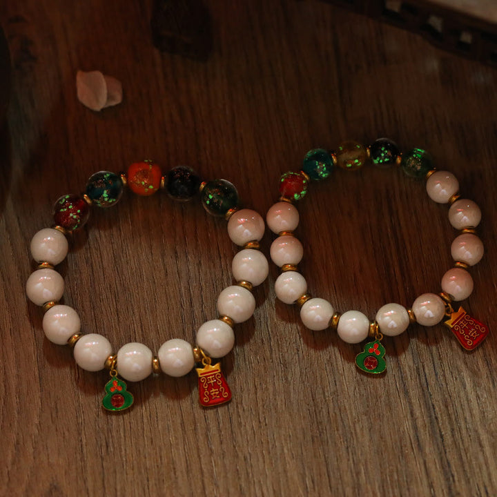 Buddha Stones Tibetan Incense Ash Porcelain Luminous Fluorescent Liuli Glass Bead Gourd Copper Coin Charm Peace Bracelet - image 3