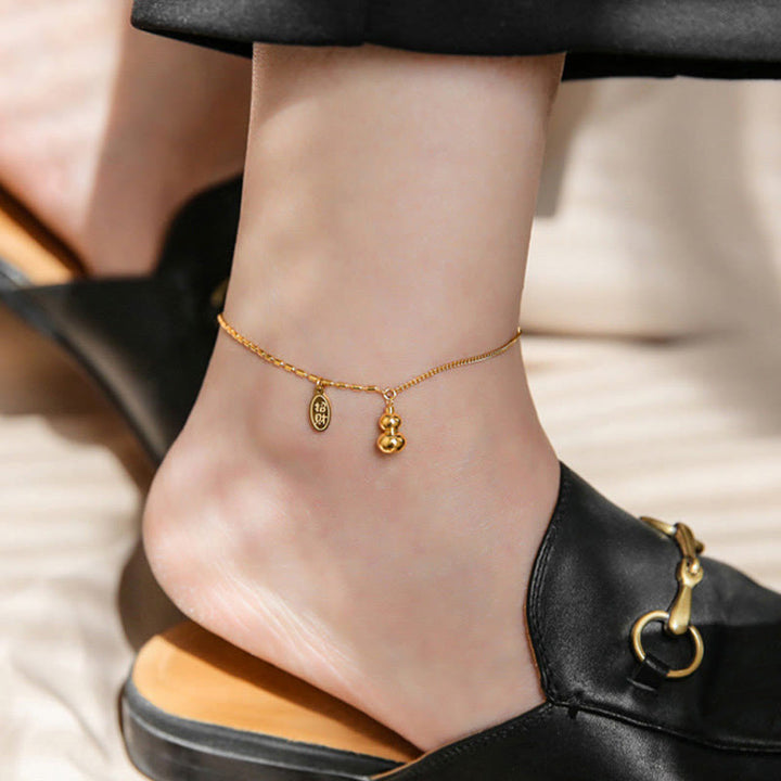Buddha Stones 18k Gold Lucky Gourd Design Wealth Buckle Anklet - image 10