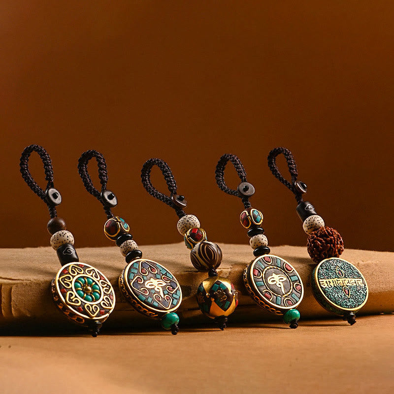 Buddha Stones Tibetan Om Mani Padme Hum Bodhi Seed Peace Key Chain - image 1