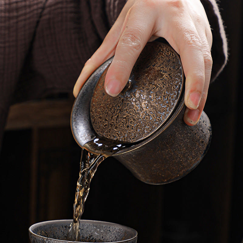 Buddha Stones Retro Rust Glaze Ceramic Gaiwan Sancai Teacup Kung Fu Tea Cup And Saucer With Lid - image 5