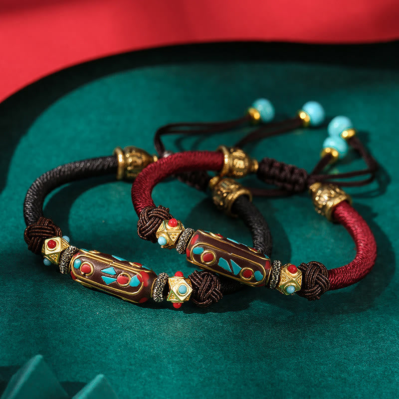 Buddha Stones Handmade Tibetan Turquoise Om Mani Padme Hum Strength Braided Bracelet - image 0
