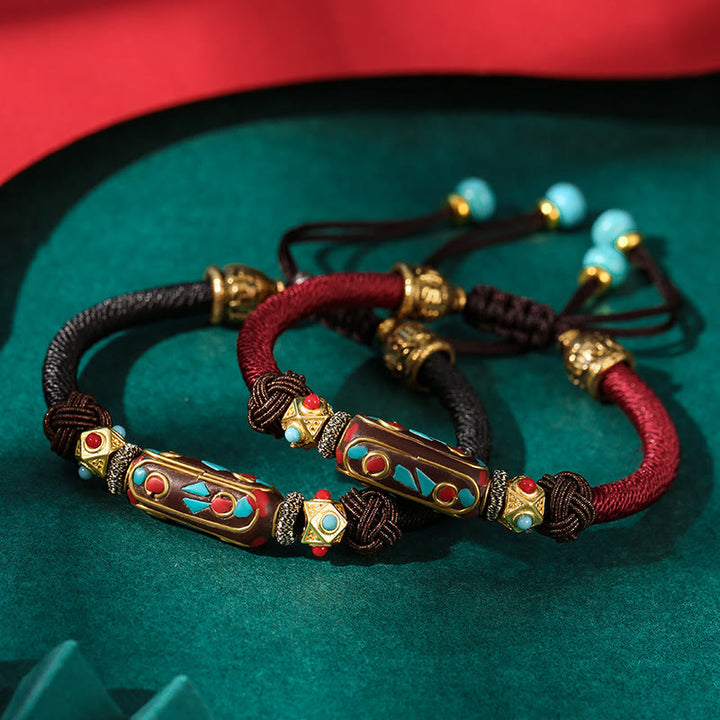Buddha Stones Handmade Tibetan Turquoise Om Mani Padme Hum Strength Braided Bracelet - image 0