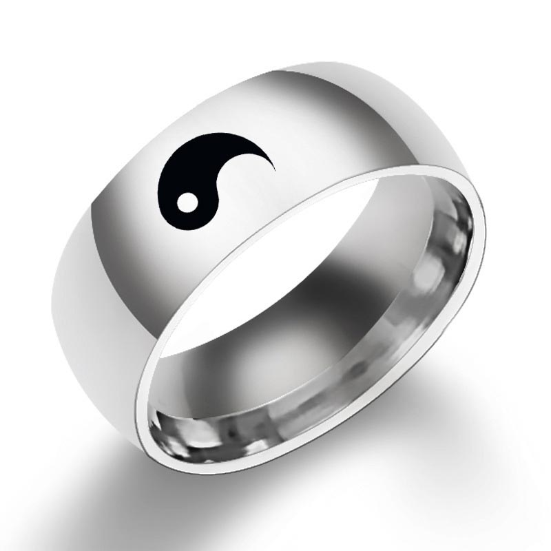 Buddha Stones Yin Yang Balance Titanium Steel Couple Ring - Silver - US13 - image 2