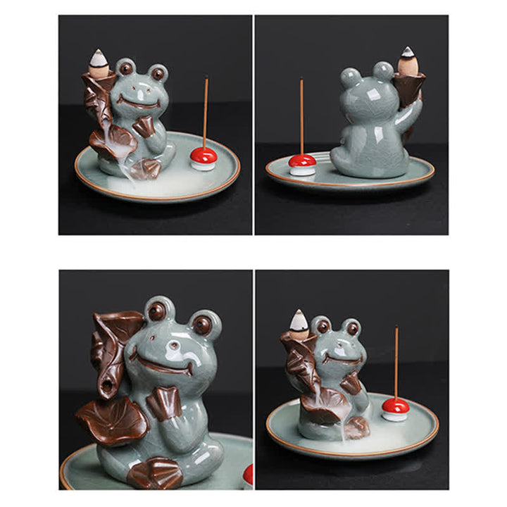 Meditation Frog Ceramic Lotus Healing Incense Burner - image 10