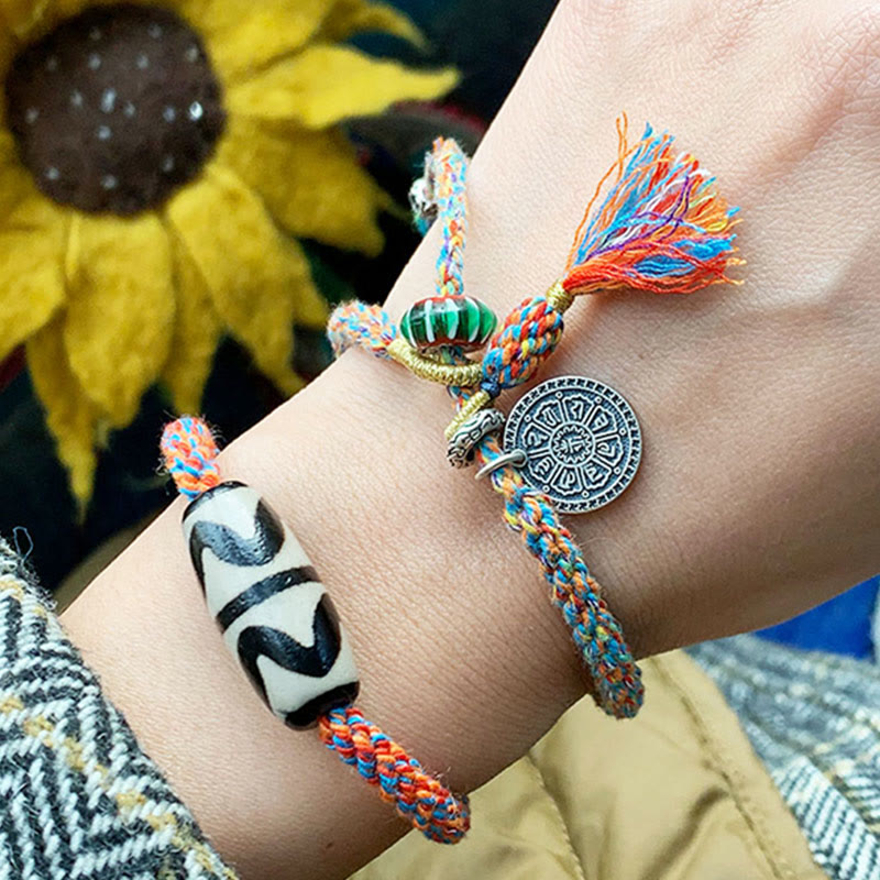 Buddha Stones Tibetan 925 Sterling Silver Om Mani Padme Hum Handmade Dzi Bead Protection Braid Bracelet - image 9