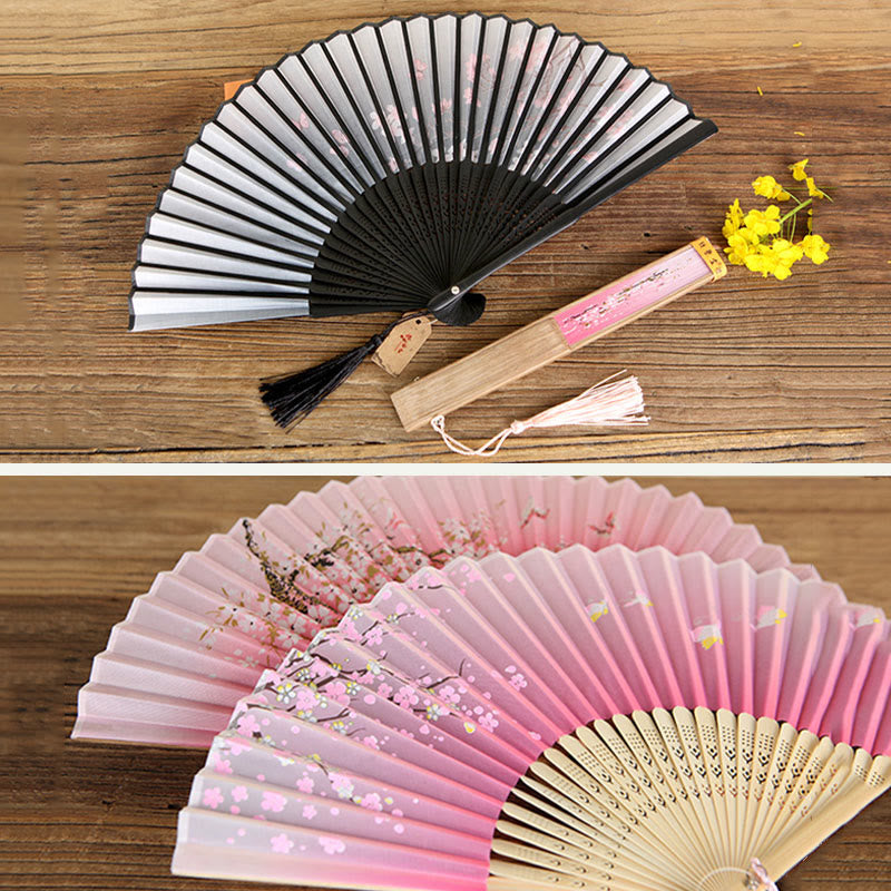 Buddha Stones Classic Birds Singing Flowers Handheld Bamboo Folding Fan - image 10