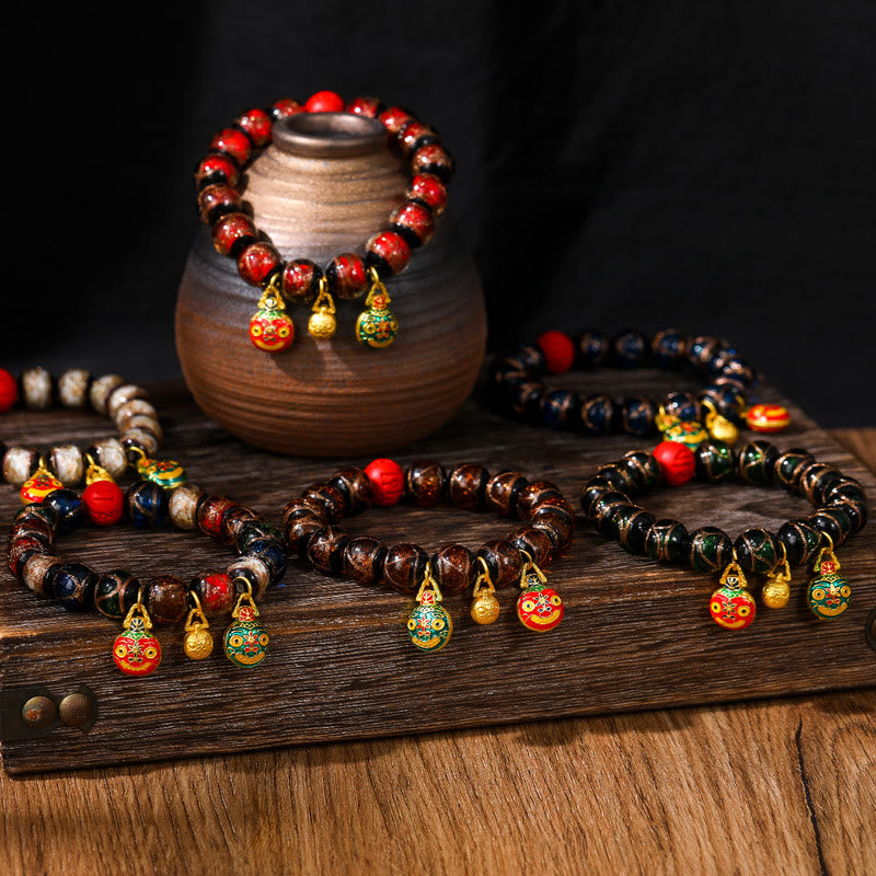 Buddha Stones Gold Swallowing Beast Family Colorful Cinnabar Bead Bracelet - image 1