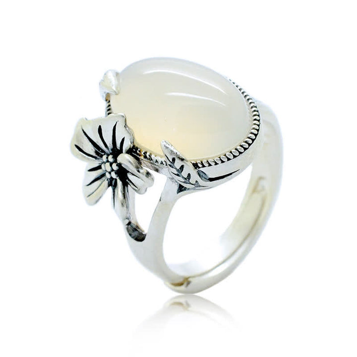 Buddha Stones 990 Sterling Silver Natural Chalcedony Plum Positive Harmony Ring - image 16