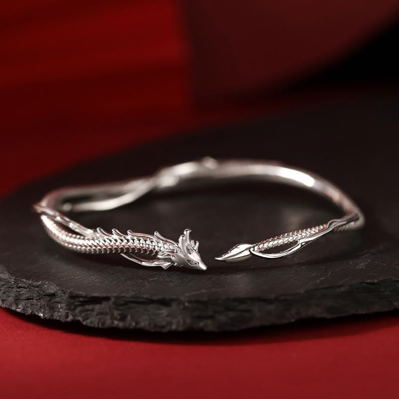 Buddha Stones 925 Sterling Silver Year of the Dragon Design Luck Metal Cuff Bracelet Bangle - Dragon(Luck♥Strength)(Adjustable) - image 0