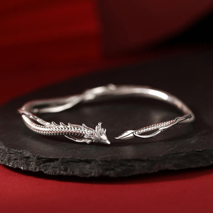 Buddha Stones 925 Sterling Silver Year of the Dragon Design Luck Metal Cuff Bracelet Bangle - Dragon(Luck♥Strength)(Adjustable) - image 0