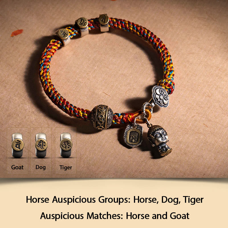 Buddha Stones Handmade Tibetan 925 Sterling Silver Chinese Zodiac Natal Buddha Zakiram Goddess of Wealth Protection Multicolored Rope Braided Bracelet - Horse-Mahasattva Bodhisattva - 17-19cm - image 12