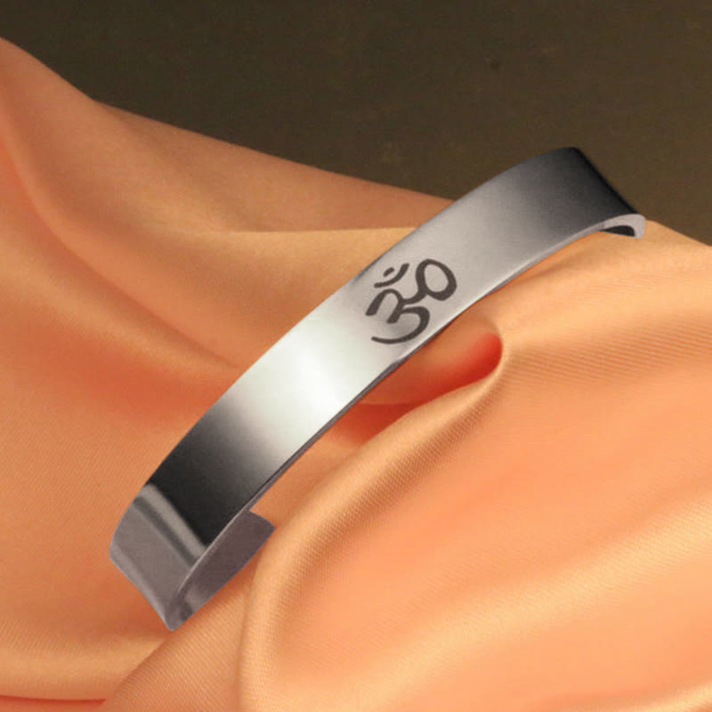 Buddha Stones Tibetan OM Symbol Mindfulness Cuff Bracelet Bangle - image 1