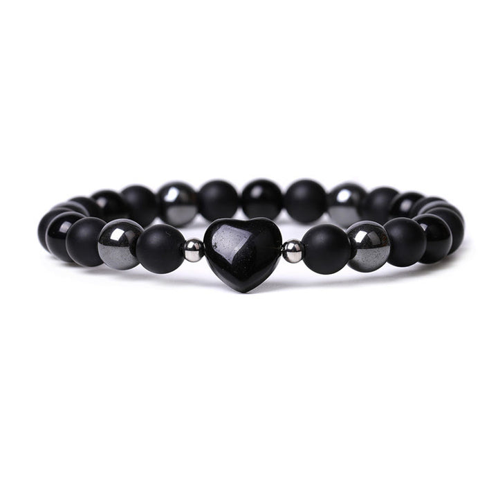 Buddha Stones Black Onyx Tiger Eye Stone Crystal Love Heart Protection Bracelet - Black Onyx&Black Obsidian - image 5